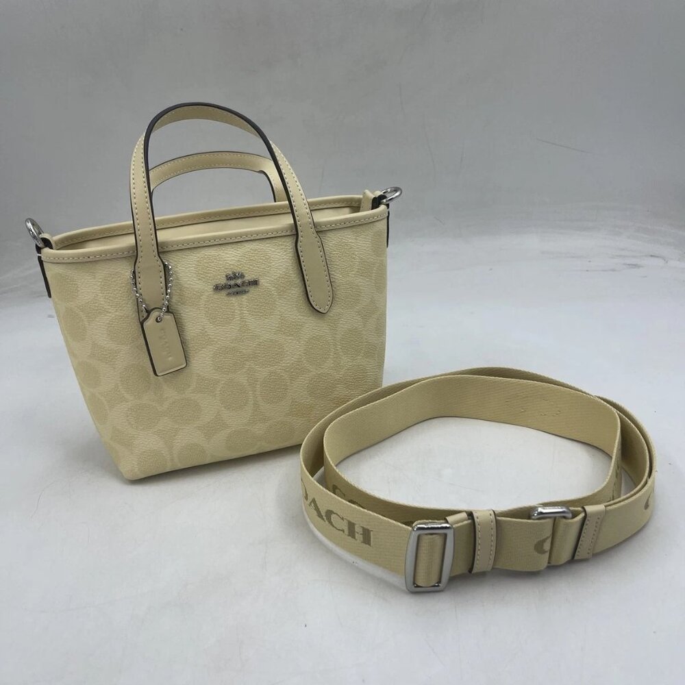 NEW COACH Women’s City Mini Tote Bag – Silver/Hay – Signature Canvas–Style CW032